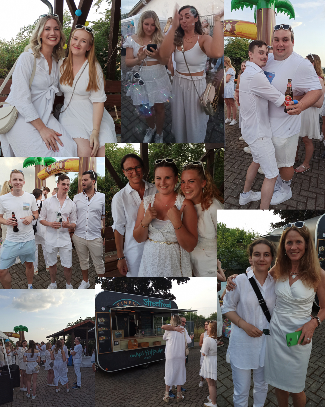 Bildausschnitte des Sommerfestes der dmt. Physiotherapiepraxen. Darauf sind Gruppenfotos der Mitarbeiter zu sehen.