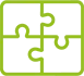 grünes Icon mit vier Puzzleteilen, die ineinander greifen und für das breite Therapiespektrum der Praxis dmt. Therapie+ steht