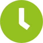 grünes Icon einer Uhr für die Terminvereinbarung für die Praxis dmt. Therapie+.